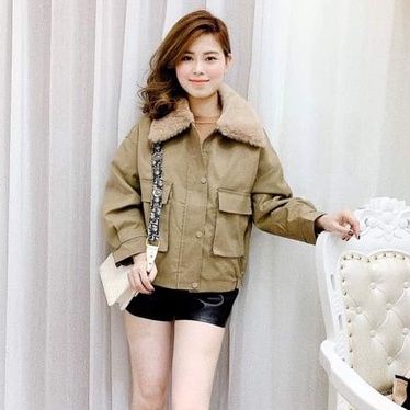 Áo khoác kaki cổ lông trong lót bông siêu ấm