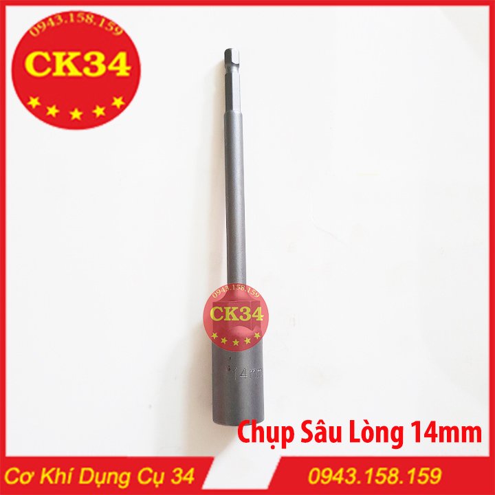 Chụp bulong, tuýp vặn khẩu sâu lòng 6-19mm cho khoan, bắn vít dài 150mm chuôi lục giác 14pc