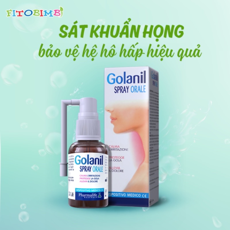 Xịt sát khuẩn hầu họng trẻ em Golanil Junior Spray Orale. Golanyl Spray Orale xịt họng cho trẻ trên 3 tuổi và người lớn