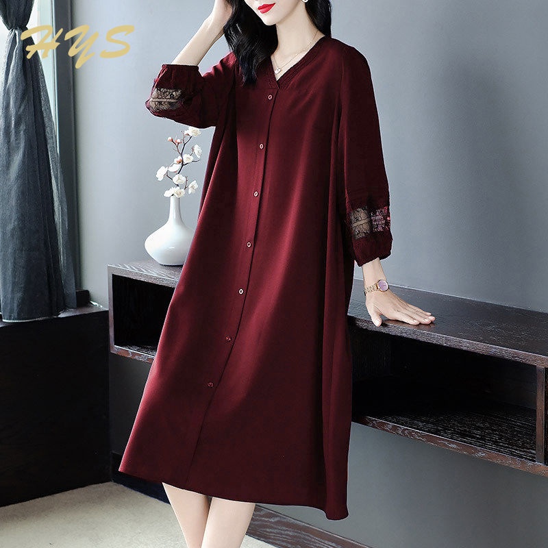 Đầm Chiffon Tay Dài Màu Đen Thời Trang Xuân Thu 200 Jin Fat Mm