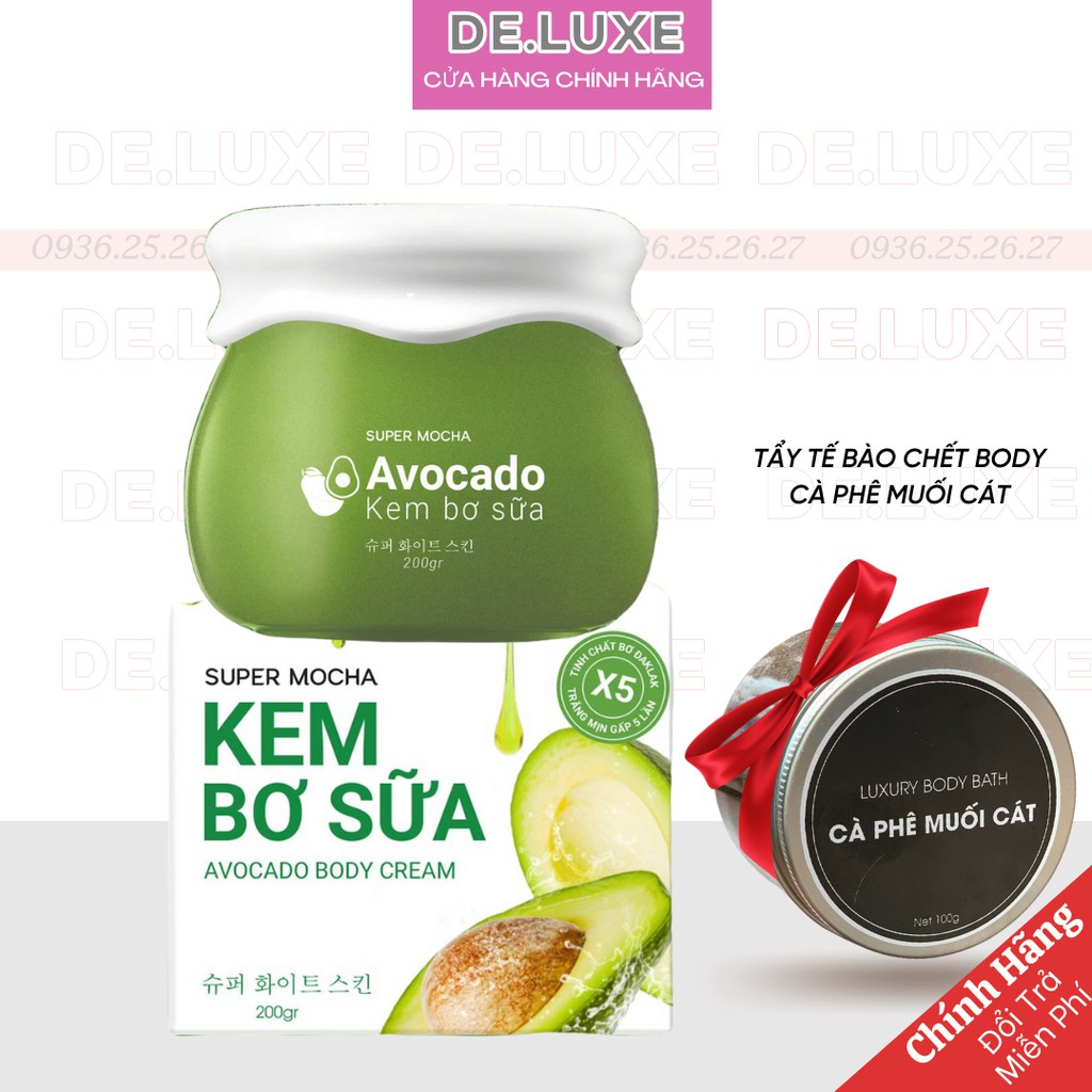 [CHÍNH HÃNG + QUÀ TẶNG] Kem bơ sữa SUPER MOCHA - Kem body bơ sữa Avocado Body Cream trắng mịn như bơ 200gr