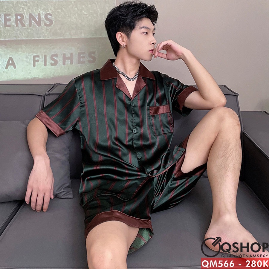 Bộ đồ pijama nam quần ngắn, tay ngắn lụa satin QSHOP QM566