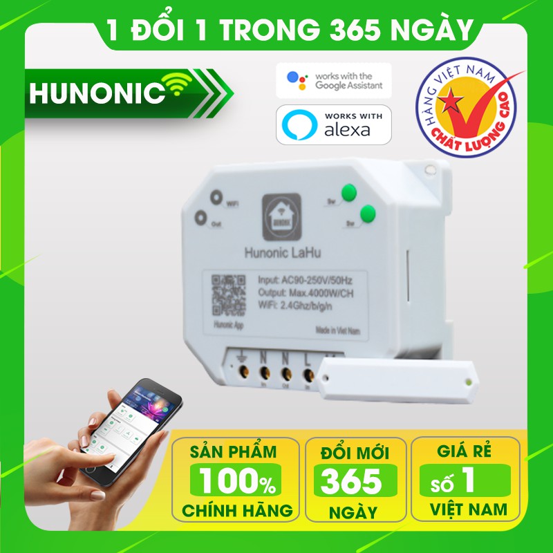 Công tắc wifi Lahu 4000W dùng cho máy bơm, bình nóng lạnh. Công tắc điều khiển từ xa qua điện thoại Made in Việt Nam