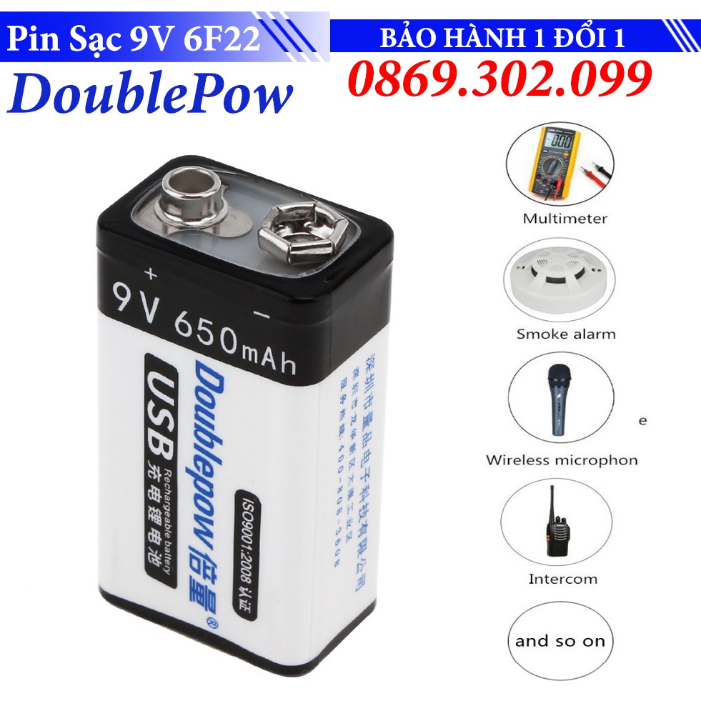 Pin sạc DoublePow 9v 650mAh - 6F22