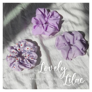 Lovely Lilac - Dây buộc tóc scrunchies tím pastel hoa nhí, trơn, nhũ