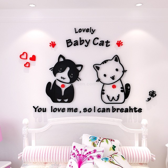 Tranh dán tường mica 3d decor khổ lớn baby cat trang trí mầm non, phòng cho bé Nhiều Size - EPeBen