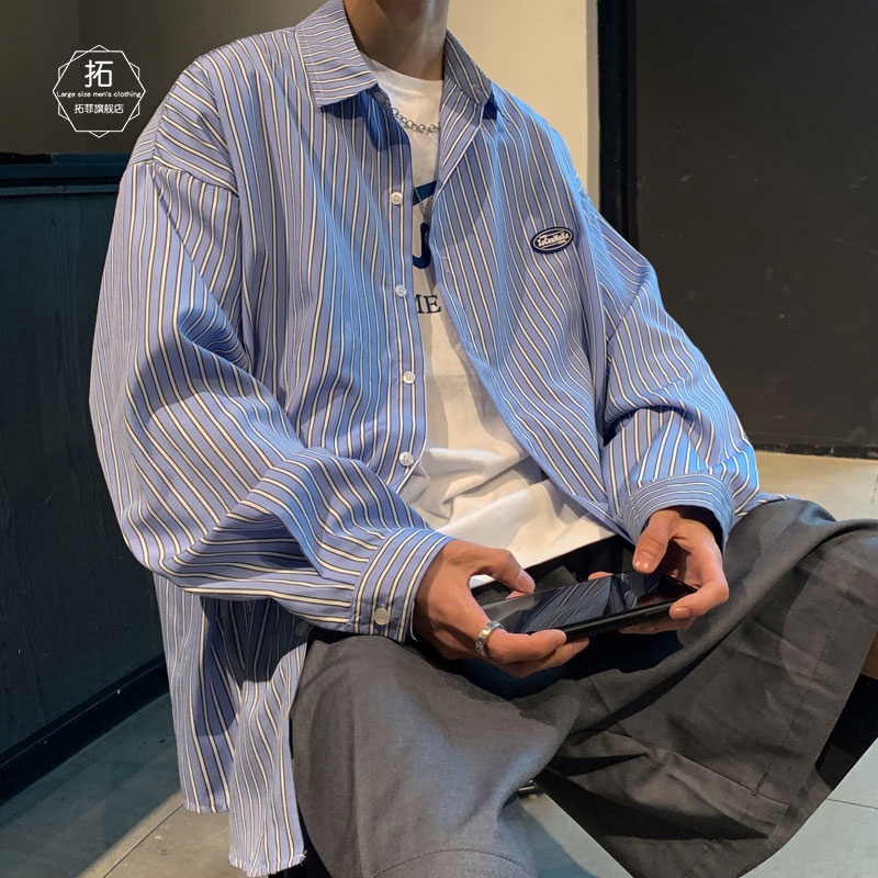 【M-3XL】Áo Sơ Mi Dài Tay Kẻ Sọc Biến Hóa Cổ Điển Hip hop Cho Nam