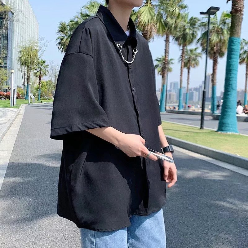 Áo Sơ Mi Tay Ngắn Màu Trơn Phong Cách Hàn Quốc Thời Trang Cá Tính Cho Nam