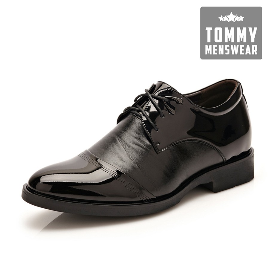 Giày Nam Tăng Chiều Cao - TẶNG TẤT - Giày Tây Nam Đen Bóng Sành Điệu GD56