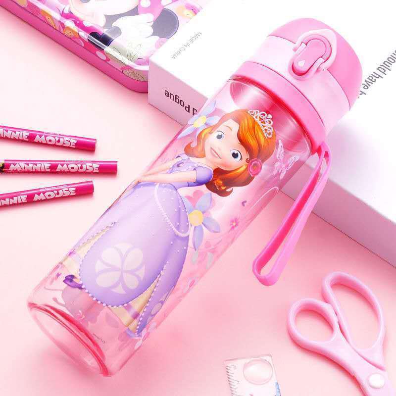 Disney Children’s Water Cup Trường Tiểu học Straw Boys Girls Portable Dung tích lớn Nước nhựa mùa hè chống rơi Chai