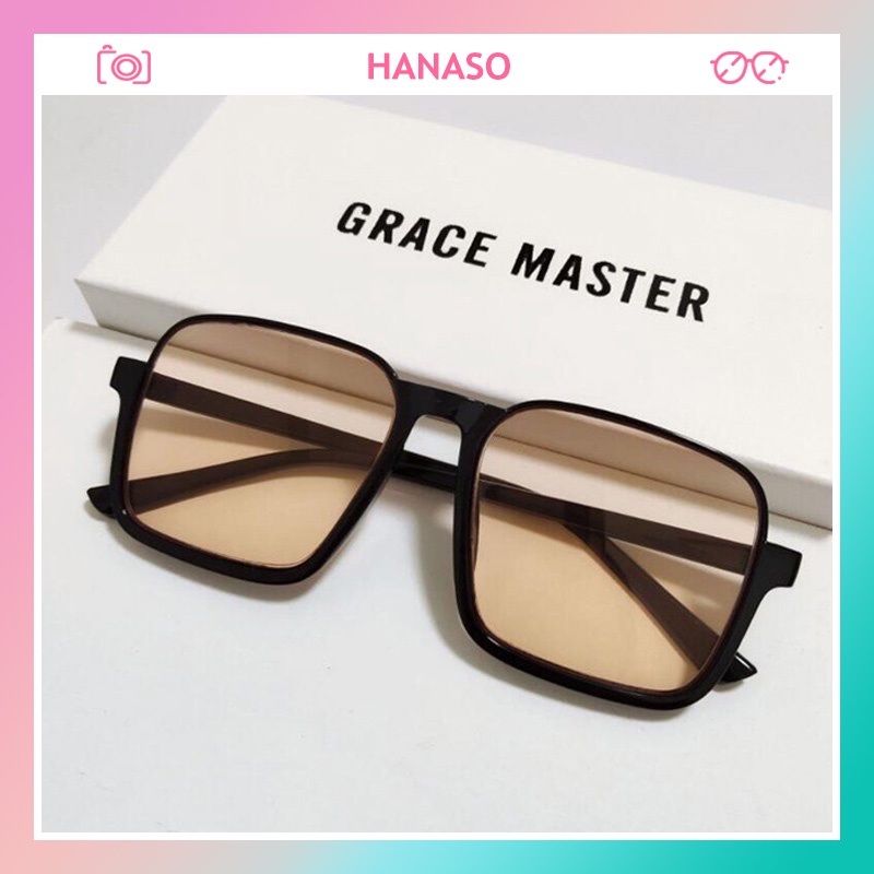 Kính mát thời trang Unisex mắt vuông cá tính kết hợp cùng gọng nhựa đen huyền bí đậm chất Hàn Quốc đẹp giá rẻ HANASO 225