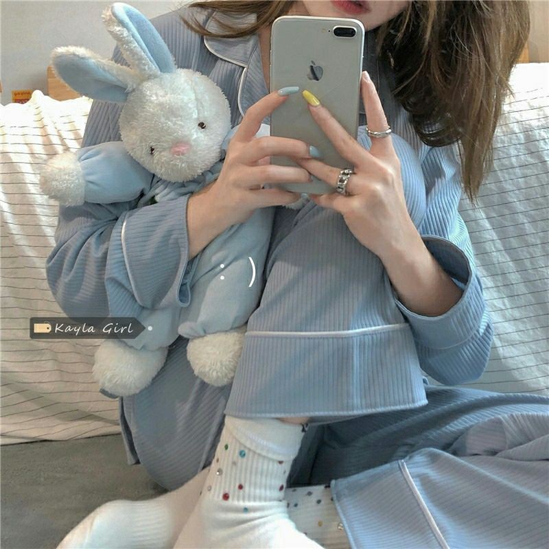 Bộ Ngủ / Mặc Nhà Pijama Thun Gân Dài Kèm Ảnh Thật