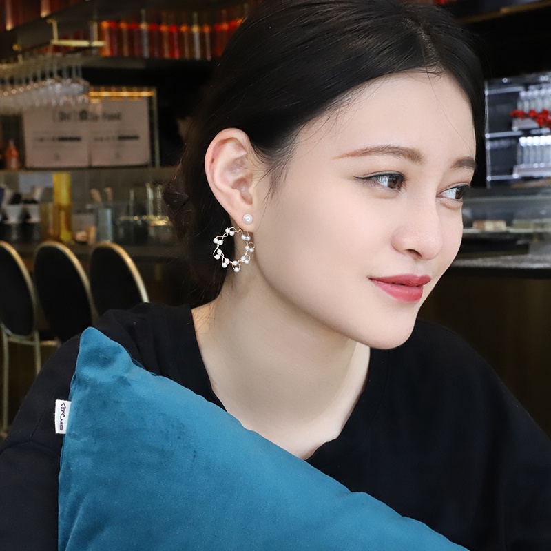 Hoa Tai Dáng Dài Đính Ngọc Trai Nhân Tạo Phối Nơ Phong Cách Hàn Quốc Cho Nữ