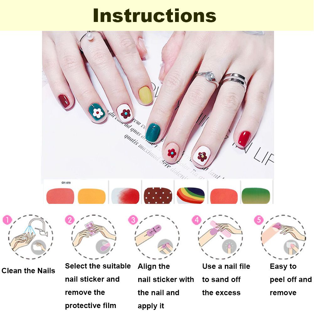 [Hàng mới về] Nhãn Dán Trang Trí Móng Tay Nghệ Thuật Dễ Thương Họa Tiết Cầu Vồng / Dâu Tây / Hoa 3D DIY