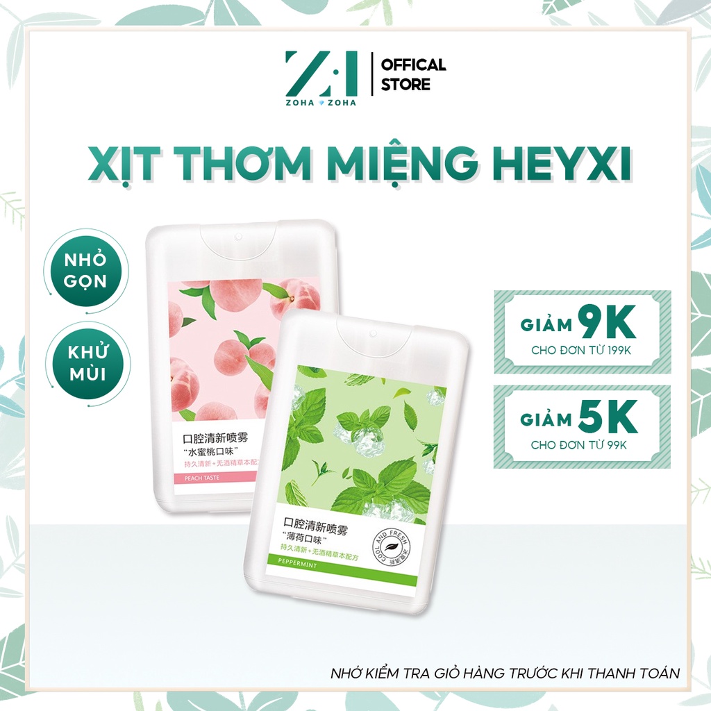 Xịt Thơm Miệng Thơm Mát Vị Đào, Bạc Hà Heyxi Khử Mùi Hôi Chăm Sóc Răng Miệng ZOHA