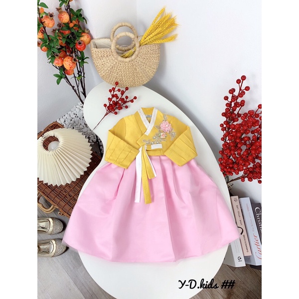 (jean baby kho sỉ) áo dài hanbok,váy hanbok cách tân cho bé gái hàng qc cho bé gái(10-16kg)