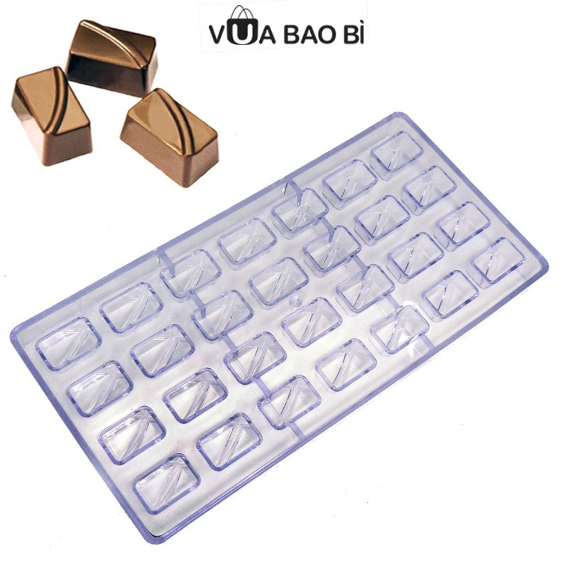 Khuôn socola hình chữ nhật bằng nhựa cứng-Vua Bao Bì, khuôn socola 28 viên hình chữ nhật