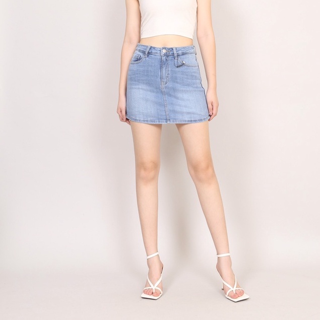 Chân váy jeans chữ A Trơn có quần bên trong Gấu Thường CT JEANS
