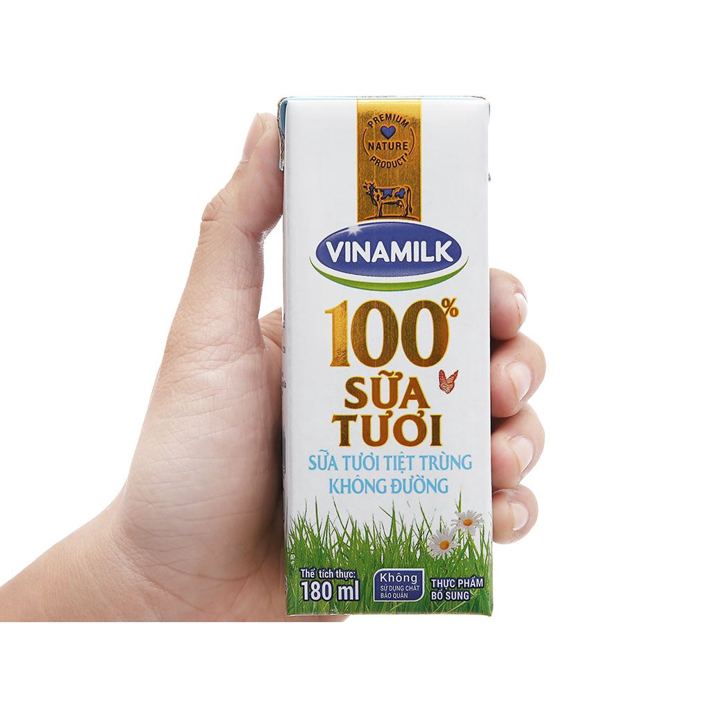 Sữa tươi tiệt trùng Vinamilk không đường loại 180ml - lẻ 1 hộp