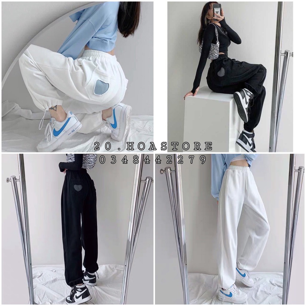 QUẦN CULLOTE DÂY RÚT TIM SAU MÔNG TRENDY - QUẦN JOGGER NỮ ỐNG RỘNG THỂ THAO TÚI SAU HÌNH TRÁI TIM BO GẤU