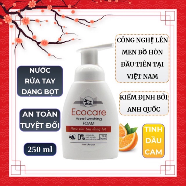 Nước rửa tay hữu cơ diệt khuẩn dạng bọt tinh dầu cam 250ml. Thương hiệu Ecocare | BigBuy360 - bigbuy360.vn