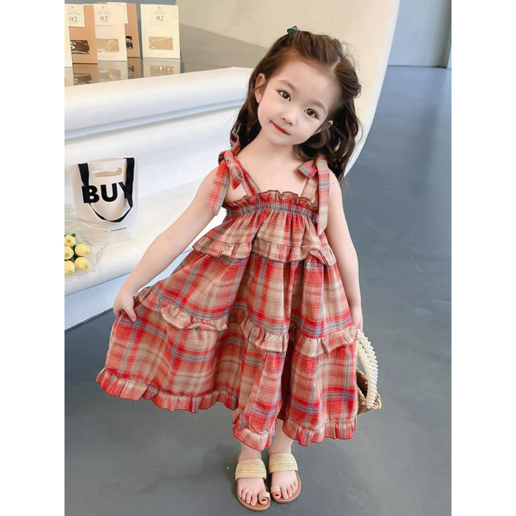 Váy bé gái 2 dây nhún bèo nhiều tầng dáng xòe từ 10-22kg