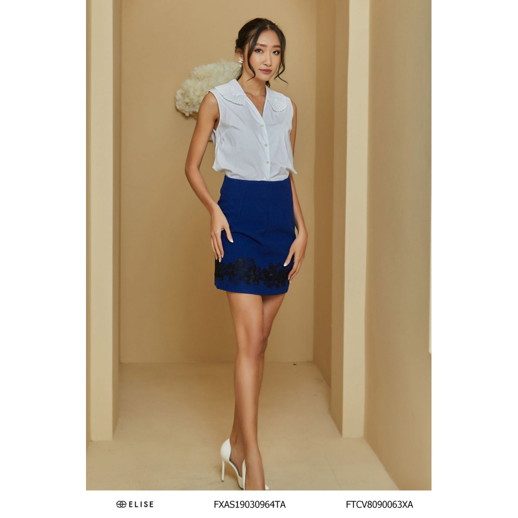 Chân váy dạ xanh ren thiết kế Elise | BigBuy360 - bigbuy360.vn