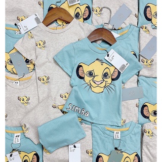 Set 2 bộ thun cotton cộc tay hổ Simba xanh xám mặc nhà, đi chơi cho bé trai