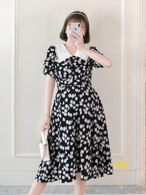 Váy von hoa cúc phối cổ HSN086