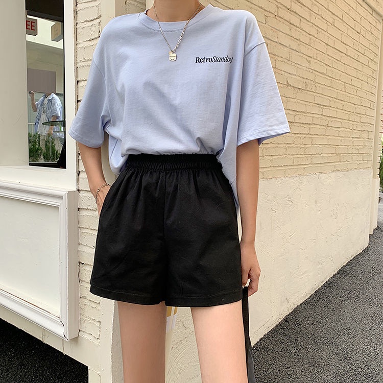 Quần Short Lưng Thun Ống Rộng Lưng Cao Co Giãn Mẫu Mới Mùa Hè Phong Cách Hàn Quốc Cho Nữ