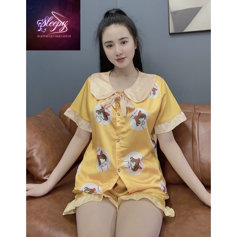 BỘ PIJAMA ĐÙI LỤA SATIN CAO CẤP SLEEPY , ĐÙI CÔ GÁI 3D-Xưởng Đồ Ngủ Giá Sỉ