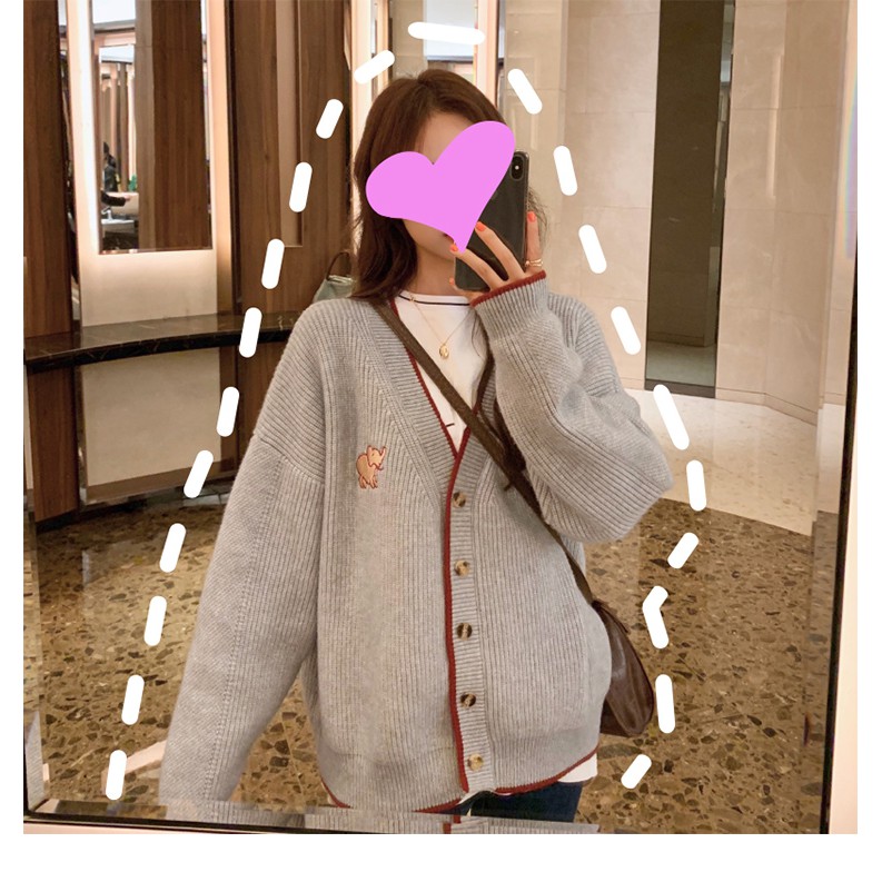 Cardigan cổ chữ V rất cổ tích đan áo len nữ xu hướng áo len ngắn rộng rãi Order #027