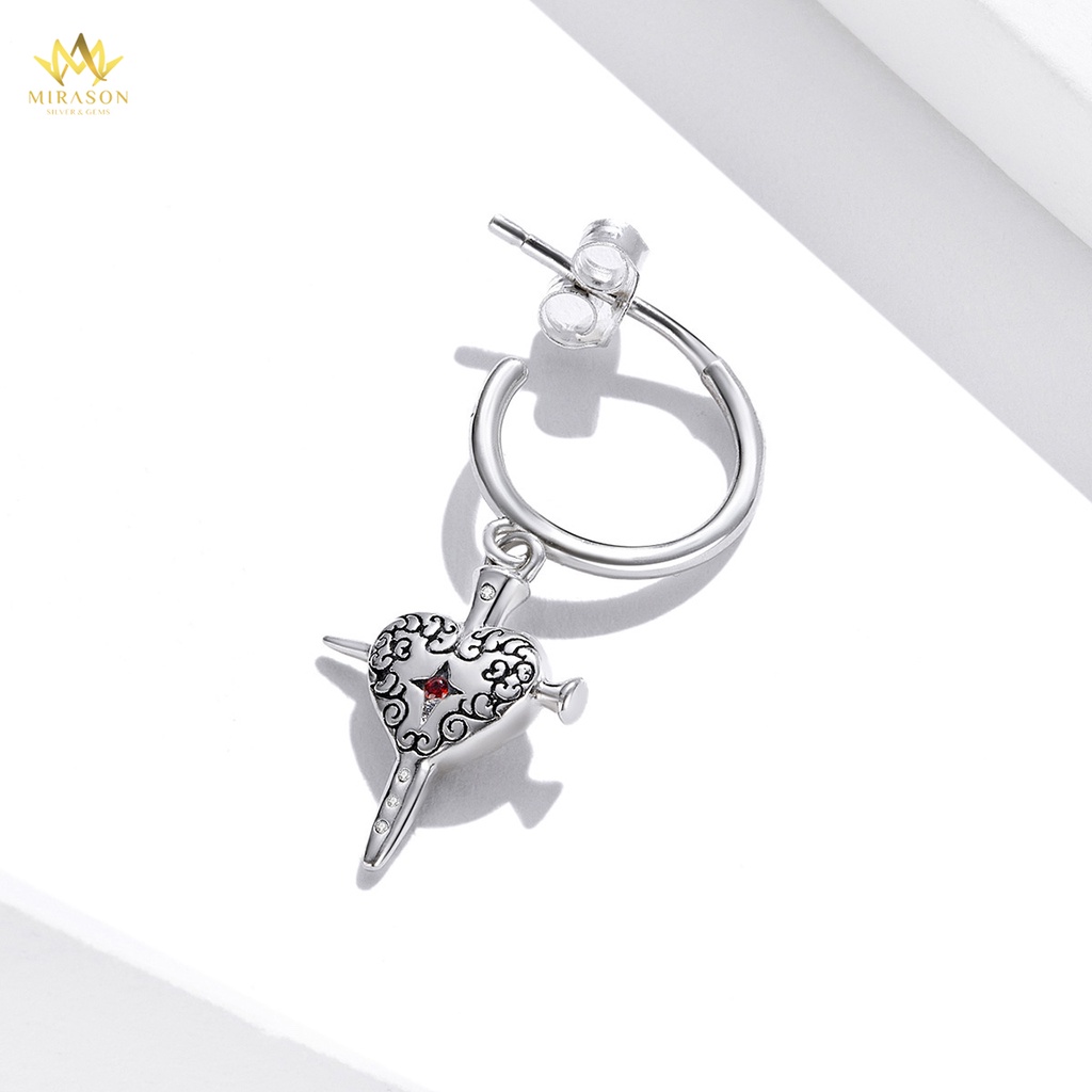 Khuyên Tai Bạc Nữ MIRASON Trái Tim Đinh Xuyên Đính Đá Họa Tiết Cá Tính MBT266 - Bông Tai Nữ Bạc 925 Cao Cấp