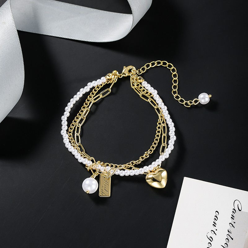 Vòng Tay Ngọc Trai Hai Lớp Đính Trái Tim C102