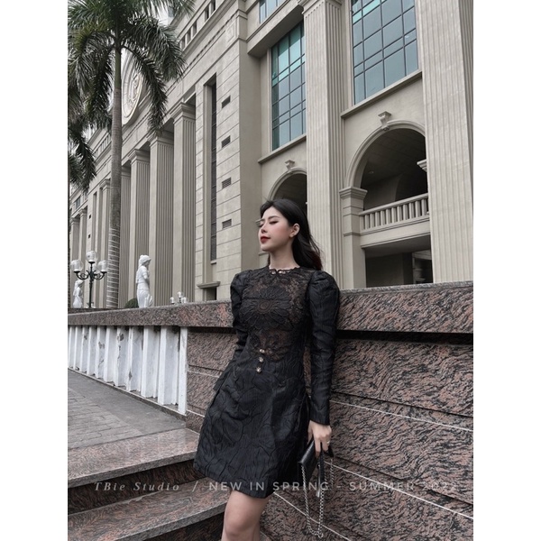 THUYBIESHOP | váy gấm đáp ren cao cấp