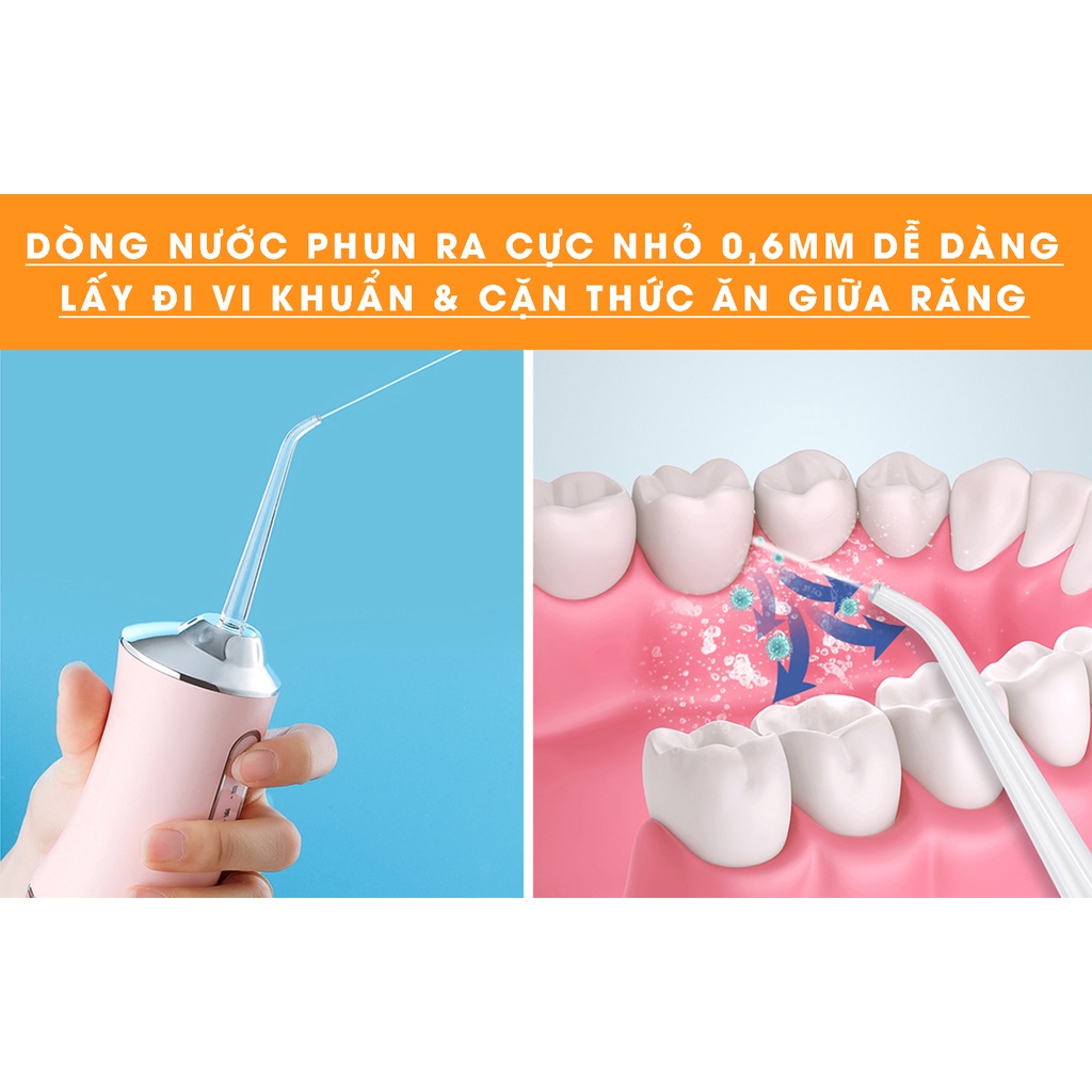 Máy Tăm Nước Cầm Tay 220ML Vệ Sinh Răng Miệng Cực Sạch 3 Chế Độ Xịt Tiện Lợi - Kèm Dây Sạc USB