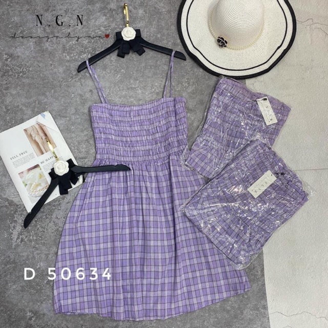 Đầm dây caro tím☂️