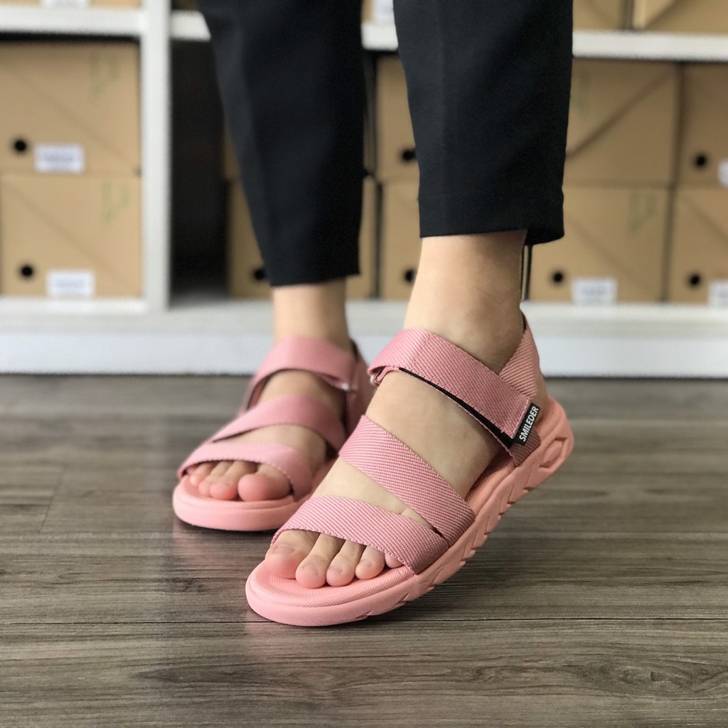 Giày sandal nữ SMILEDER hồng phấn đi học đi làm [ẢNH THẬT]