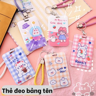 THẺ NHỰA ĐỰNG BẢNG TÊN, CARD HOẠ TIẾT HOẠT HÌNH DỄ THƯƠNG CÓ DÂY TREO MÓC KHÓA (MẪU 2)