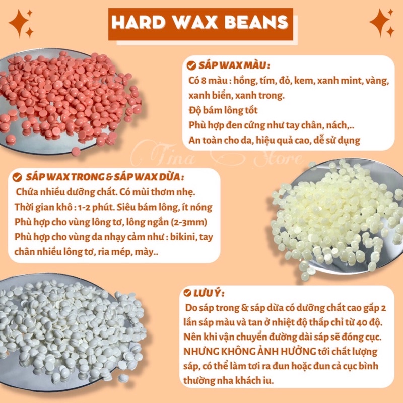 Sáp màu wax lông ( freeship ) sáp wax nóng hạt đậu dòng premier hard wax beans nhập khẩu cao cấp 100gr - tinastore29