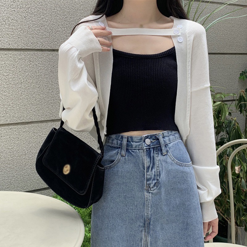Áo Cardigan Dệt Kim Tay Dài Dáng Rộng Màu Sắc Thanh Lịch Cho Nữ