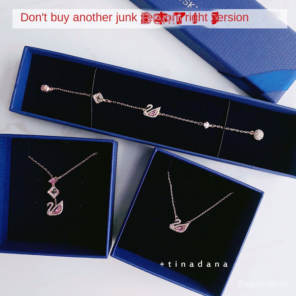 Vòng đeo tay bằng bạc đính đá hình thiên nga hồng xinh xắn aBn7