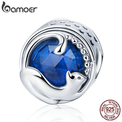 Bamoer Hạt Charm Bạc 925 Hình Chú Mèo Đáng Yêu Dùng Làm Trang Sức DIY