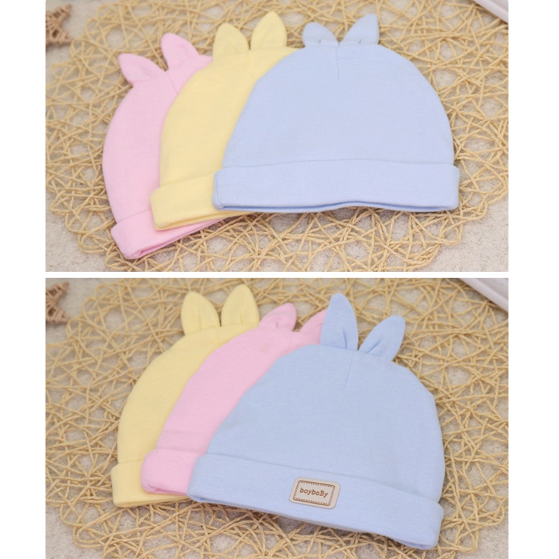 Mũ Trùm Đầu Bằng Cotton Mềm Màu Trơn Hình Tai Gấu Đáng Yêu Cho Bé 0-6 Tháng Tuổi