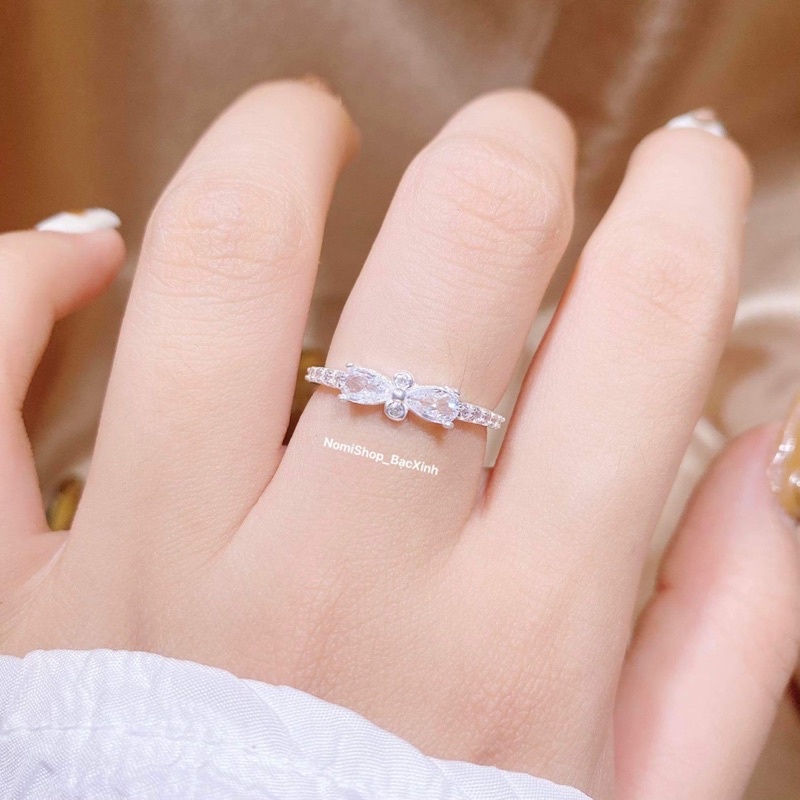 Nhẫn nữ mã TN11 thắt nơ đính đá xinh xắn viền 1 hàng đá chuẩn bạc Mainomi Shop Bạc Xinh