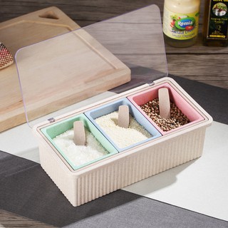 HCM - Hộp đựng gia vị 3 ngăn lúa mì cao cấp sang trọng