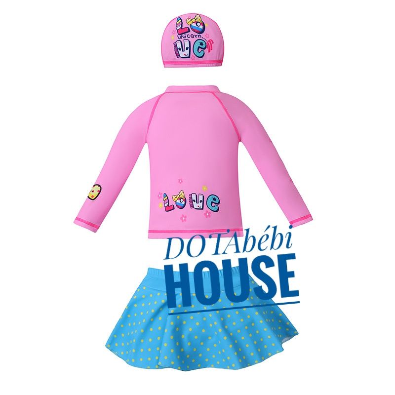43kg có nón Đồ bơi áo tắm tay dài váy rời Love unicorn size đại cho bé gái SW0240 - DOTAbébi HOUSE