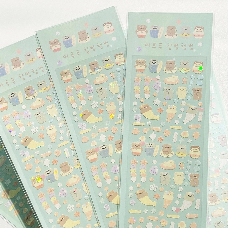 Sticker Dán Trang Trí Hình Gấu Hoạt Hình Lấp Lánh Đáng Yêu