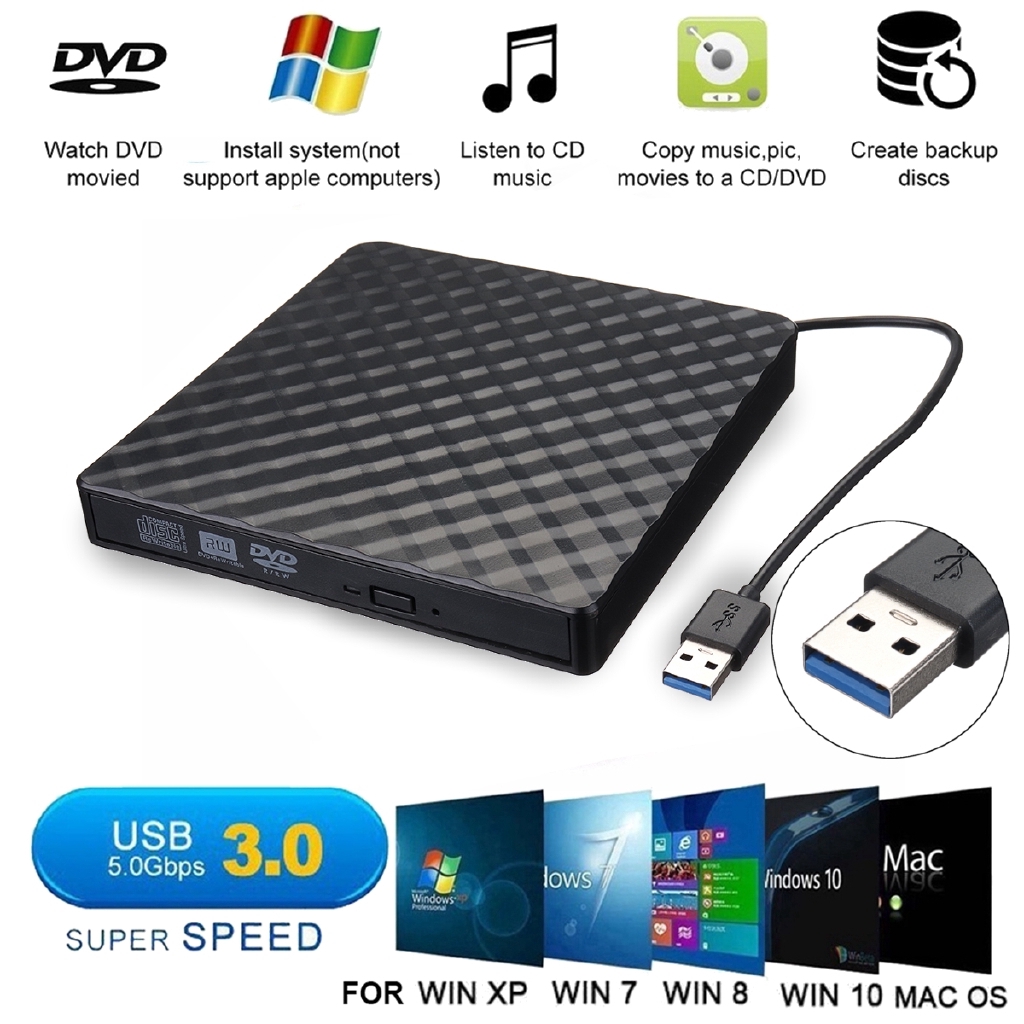 Đầu đọc và ghi đĩa CD DVD-RW kết nối USB 3.0 gắn ngoài dành cho máy tính xách tay Windows/OS