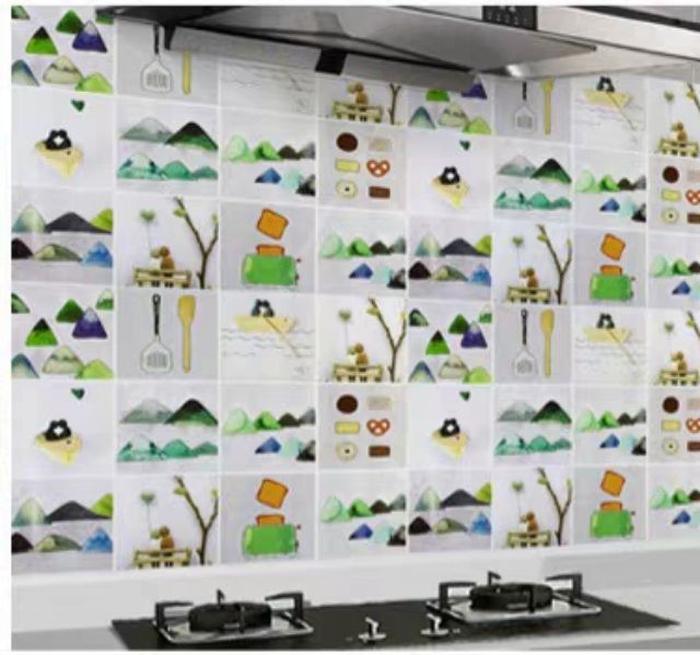 Decal dán bếp tráng nhôm cách nhiệt mẫu đồi núi khổ 0.6m keo sẵn